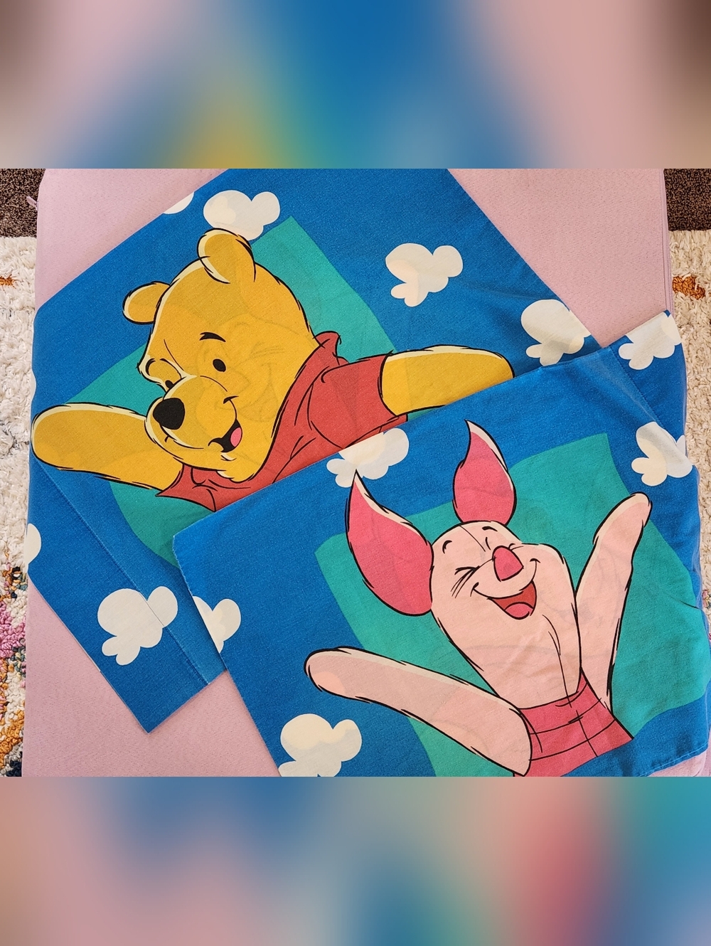 Vintage Disney Winnie the Pooh & Piglet Reversible Standard Pillowcase Set of 2
